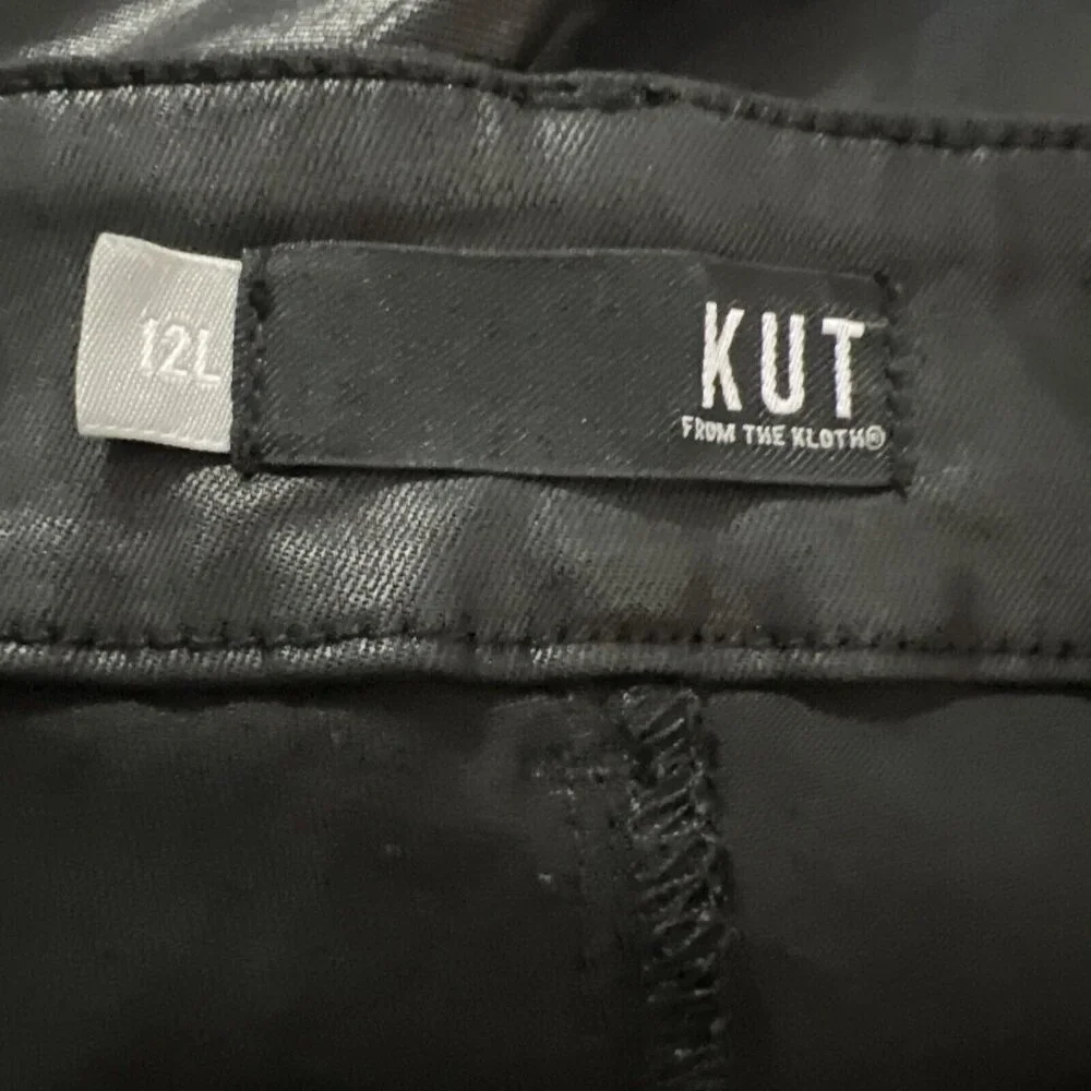 KUT FROM THE KLOTH Sz 12L Reese Black Faux Leather Zip Ankle Straight‎ Leg Pants